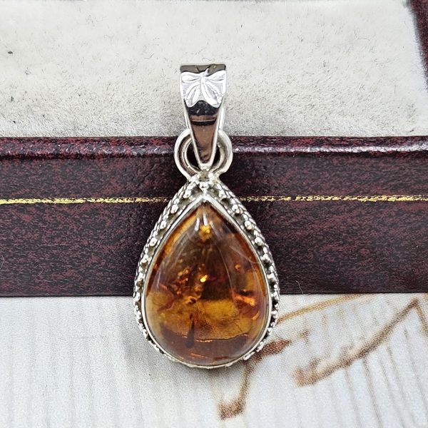 Amber 1" 925 Sterling Silver Pendant (RS29-210)
