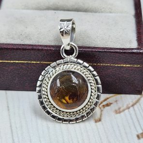 Amber 1" 925 Sterling Silver Pendant (RS29-207)