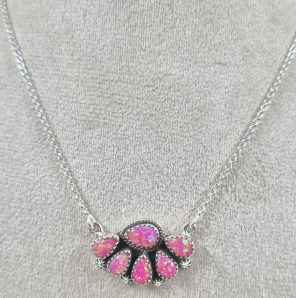 Hot Pink Aurora Opal 925 Silver Necklace (REXT25-14)