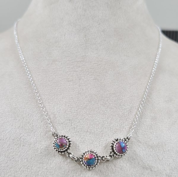 Pink Dahlia Turquoise 925 Silver Necklace (REXT25-15)