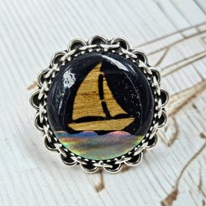 Aurora Opal Boat Size US 9 925 Sterling Silver Ring (RS37-28)
