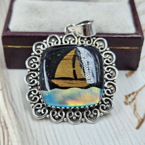 Aurora Opal Boat 1.25" 925 Sterling Silver Pendant (RS37-20)