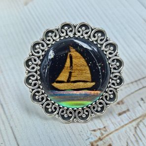 Aurora Opal Boat Size US 9 925 Sterling Silver Ring (RS37-27)
