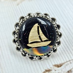 Aurora Opal Boat Size US 9 925 Sterling Silver Ring (RS37-26)