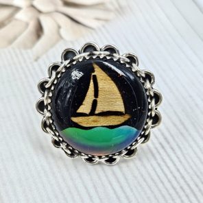 Aurora Opal Boat Size US 9 925 Sterling Silver Ring (RS37-25)