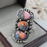 Pink Dahlia Turquoise 925 Silver Ring (RS69-12)