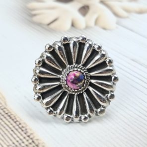 Pink Dahlia Turquoise 925 Silver Ring (RS60-55)
