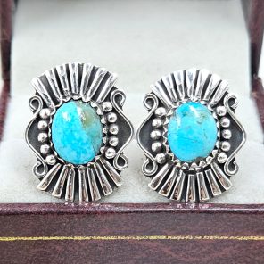 Kingman Turquoise Southwest 925 Studs Earring (RS37-31)