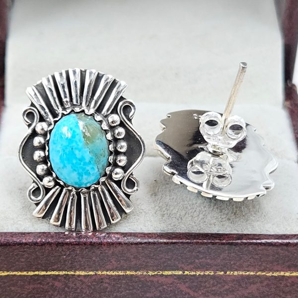 Kingman Turquoise Southwest 925 Studs Earring (RS37-31) - Image 2