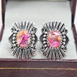 Pink Dahlia Turquoise Southwest 925 Studs Earring (RS37-32)