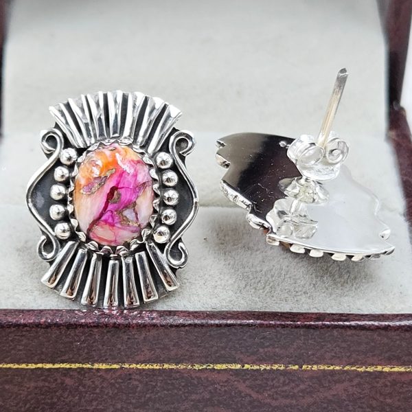Pink Dahlia Turquoise Southwest 925 Studs Earring (RS37-32) - Image 2