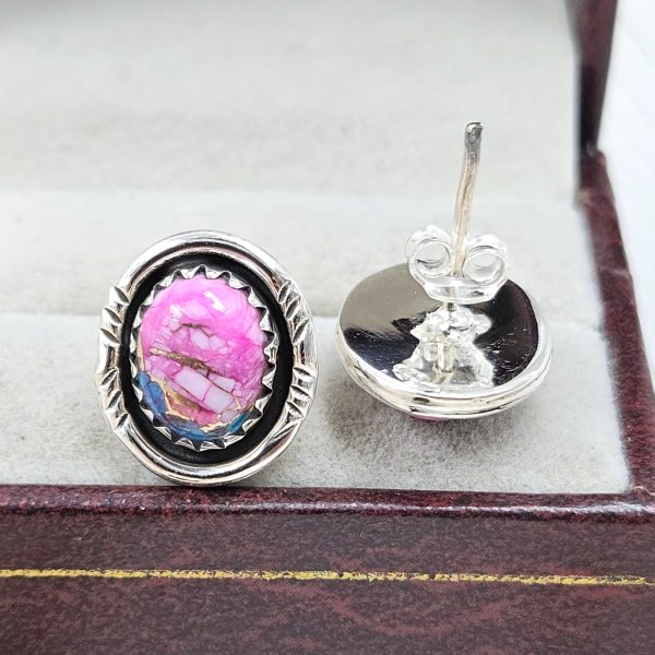 Pink Dahlia Turquoise Southwest 925 Studs Earring (RS37-36) - Image 2