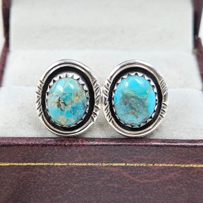 Kingman Turquoise Southwest 925 Studs Earring (RS37-35)