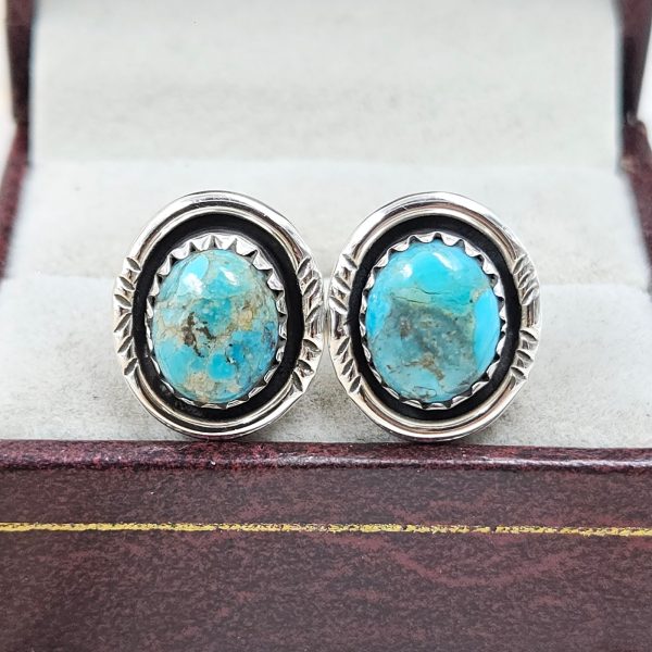 Kingman Turquoise Southwest 925 Studs Earring (RS37-35)