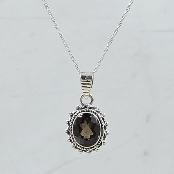 Smoky Quartz 0.5" 925 Sterling Silver Pendant (RS47-60)