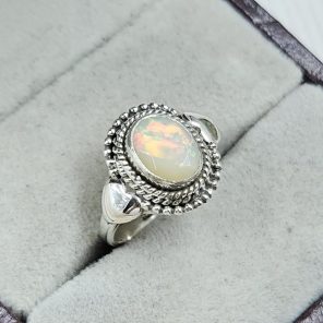 Dainty Ethiopian Opal 925 Sterling Silver Ring (RS46-13)
