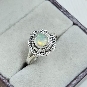 Dainty Ethiopian Opal 925 Sterling Silver Ring (RS46-12)