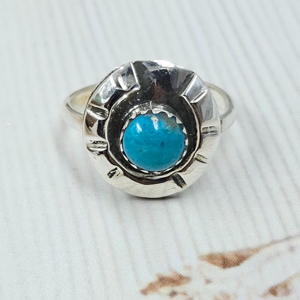 Kingman Turquoise Horse Shoe 925 Silver Ring (REXT88-29)