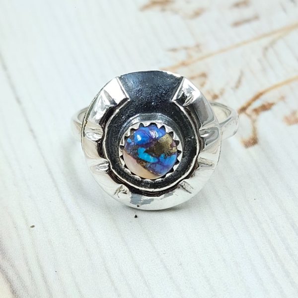 Pink Dahlia Turquoise Horse Shoe 925 Silver Ring (REXT88-28)