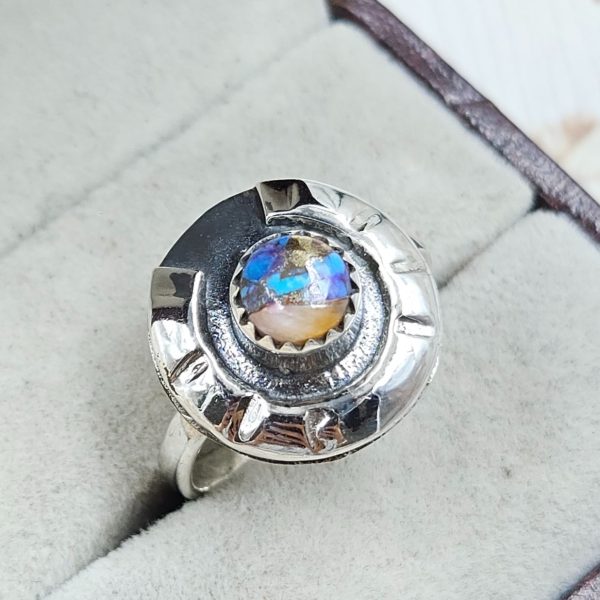 Pink Dahlia Turquoise Horse Shoe 925 Silver Ring (REXT88-28) - Image 2