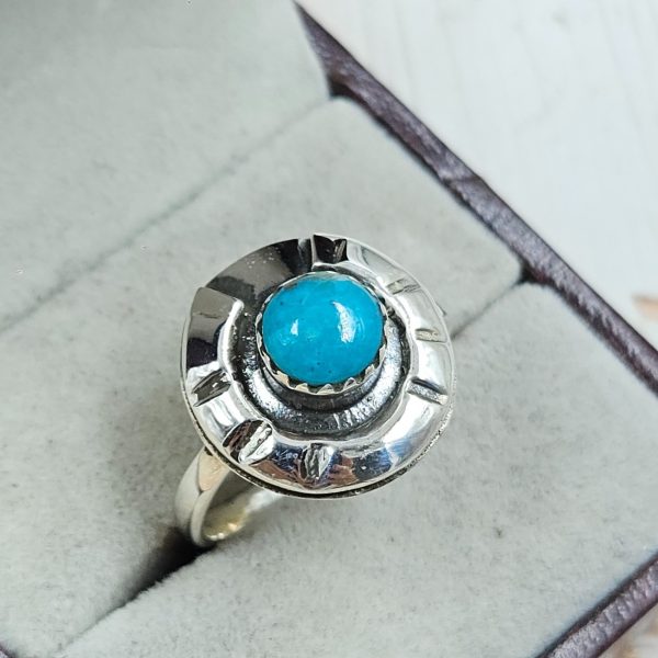 Kingman Turquoise Horse Shoe 925 Silver Ring (REXT88-29) - Image 2