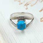 Kingman Turquoise Prong Set 925 Silver Ring (REXT1-25)
