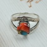 Spiny Oyster Turquoise Prong Set 925 Silver Ring (REXT1-23)