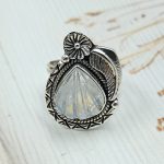 Rainbow Moonstone Carved  925 Silver Ring (REXT25-25)