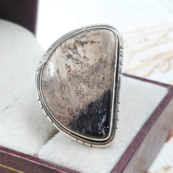 Plum Root Agate Size US 8 925 Sterling Silver Ring (REXT63-22)