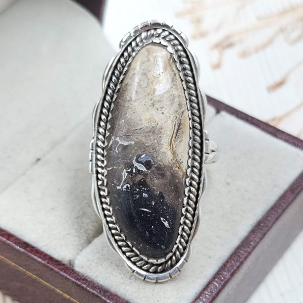 Plum Root Agate Size US 8 925 Sterling Silver Ring (REXT63-26)