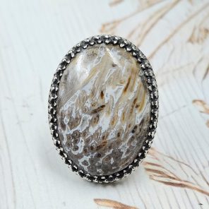 Plum Root Agate Size US 8 925 Sterling Silver Ring (REXT63-28)