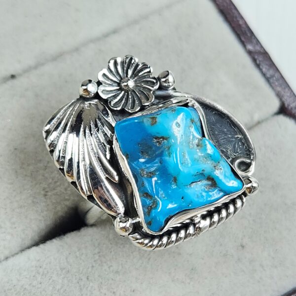 Raw Kingman Turquoise Size US 8 925 Sterling Silver Ring (REXT89-200) - Image 2