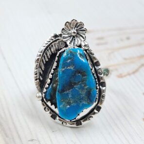 Raw Kingman Turquoise Size US 9 925 Sterling Silver Ring (REXT89-201)