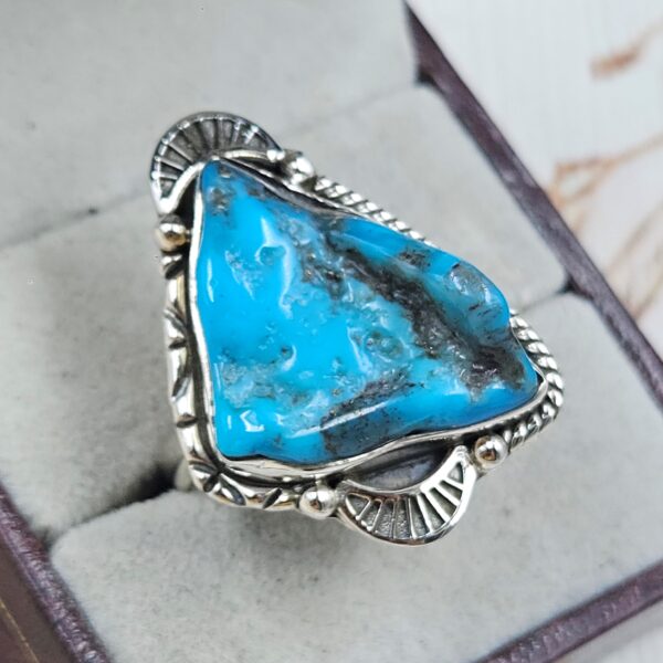Raw Kingman Turquoise Size US 10 925 Sterling Silver Ring (REXT89-210) - Image 2