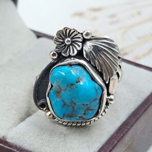 Raw Kingman Turquoise Size US 11 925 Sterling Silver Ring (REXT89-213)