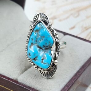 Raw Kingman Turquoise Size US 7 925 Sterling Silver Ring (REXT89-215)