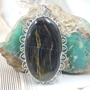 Blue Tiger's Eye 2.5" 925 Silver XL Pendant (RS15-237)
