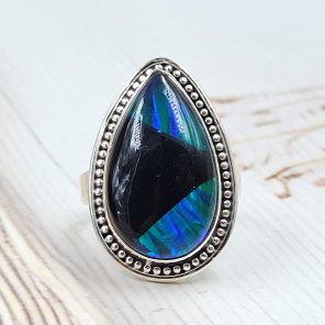 Aurora Opal Size US 7 925 Sterling Silver Ring (REXT54-98)