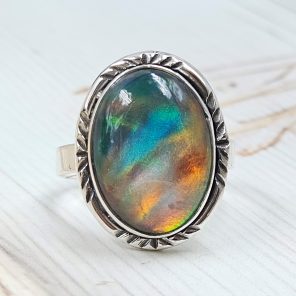 Aurora Opal Size US 9 925 Sterling Silver Ring (REXT54-99)