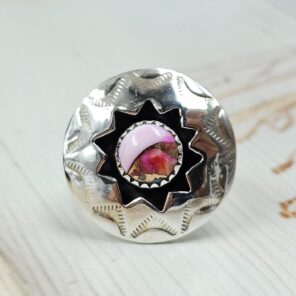 Pink Dahlia Turquoise 925 Sterling Silver Shadow Box Ring (RS3-62)