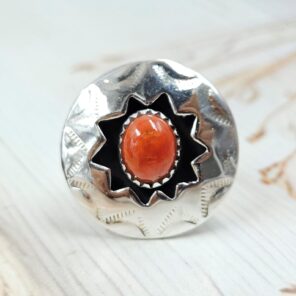 Italian Coral 925 Sterling Silver Shadow Box Ring (RS3-64)