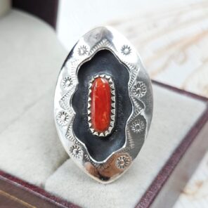 Italian Coral 925 Sterling Silver Shadow Box Ring (RS3-65)