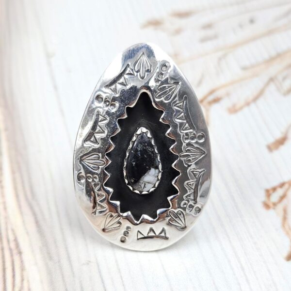 White Buffalo Turquoise 925 Sterling Silver Shadow Box Ring (RS3-68)