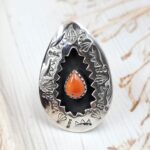 Italian Coral 925 Sterling Silver Shadow Box Ring (RS3-69)