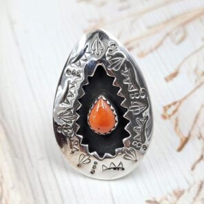 Italian Coral 925 Sterling Silver Shadow Box Ring (RS3-69)