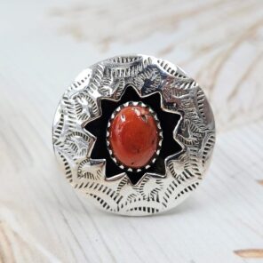 Italian Coral 925 Sterling Silver Shadow Box Ring (RS3-72)