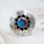 Pink Dahlia Turquoise 925 Sterling Silver Shadow Box Ring (RS3-73)