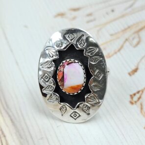 Pink Dahlia Turquoise 925 Sterling Silver Shadow Box Ring (RS3-78)