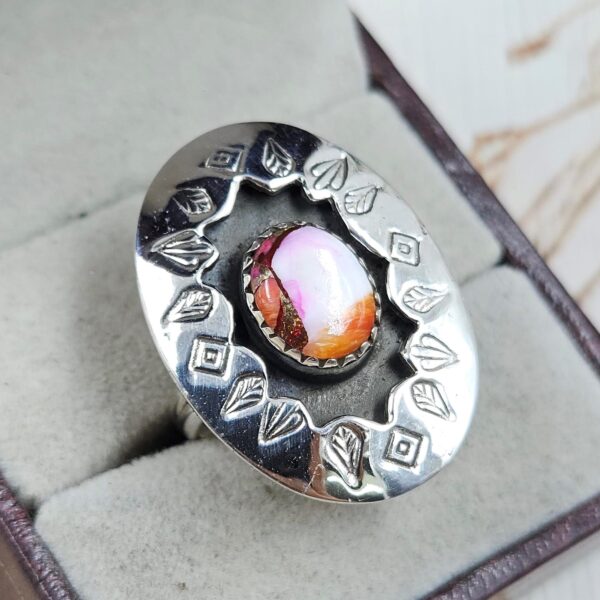Pink Dahlia Turquoise 925 Sterling Silver Shadow Box Ring (RS3-78) - Image 2