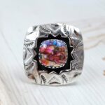 Pink Dahlia Turquoise 925 Sterling Silver Shadow Box Ring (RS3-79)